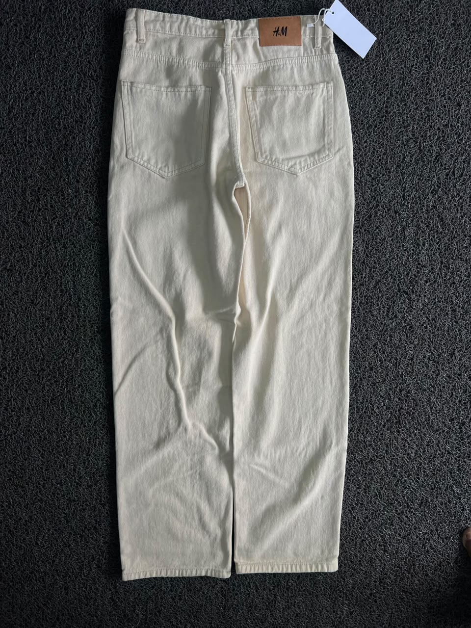 H&M Cream Canvas Wide-Straight Jeans