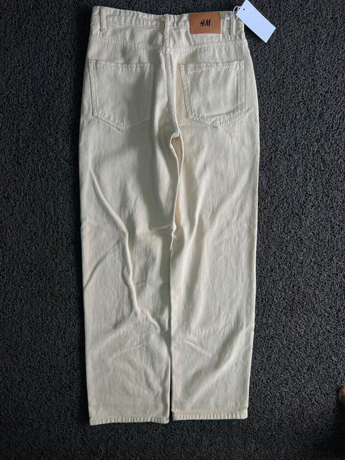 H&M Cream Canvas Wide-Straight Jeans