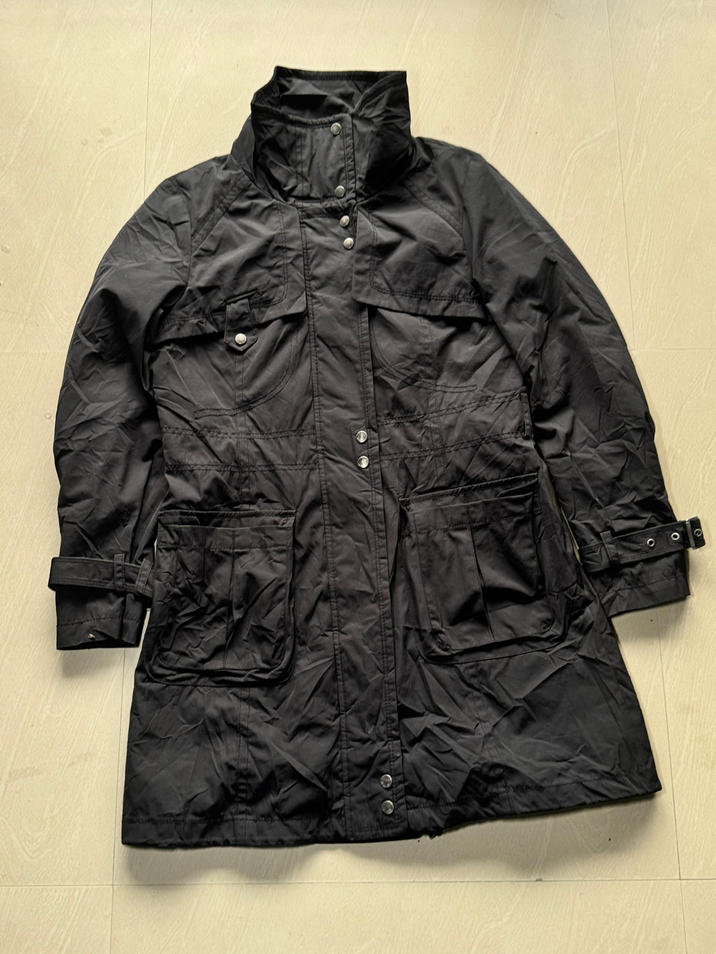 Premium Black Multi-Pocket Utility Field Jacket with High Neck