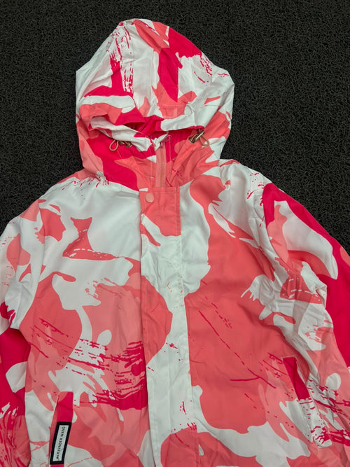 Pink Abstract Print Hooded Rain Jacket | Lightweight Zip-Up Windbreaker