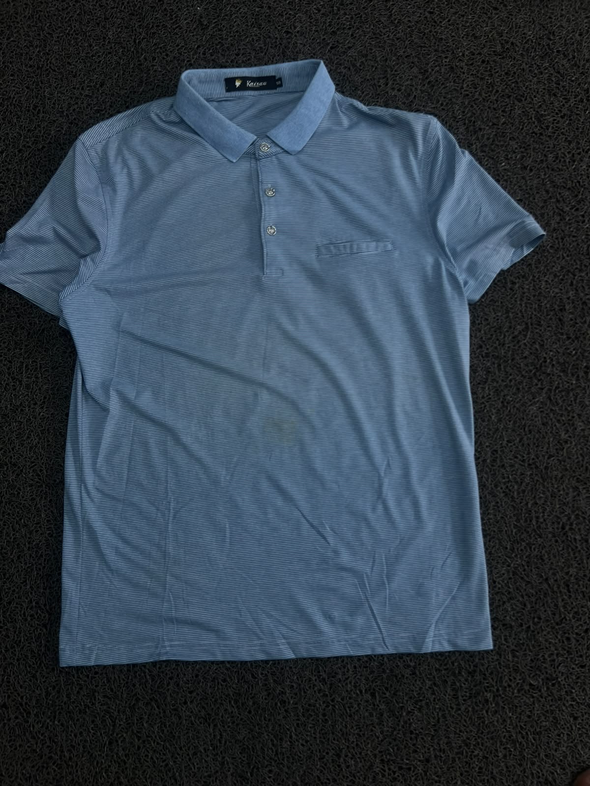 Men’s  Blue Fine Pattern Polo T-Shirt with Collared Neck ⚠️ Small Stains