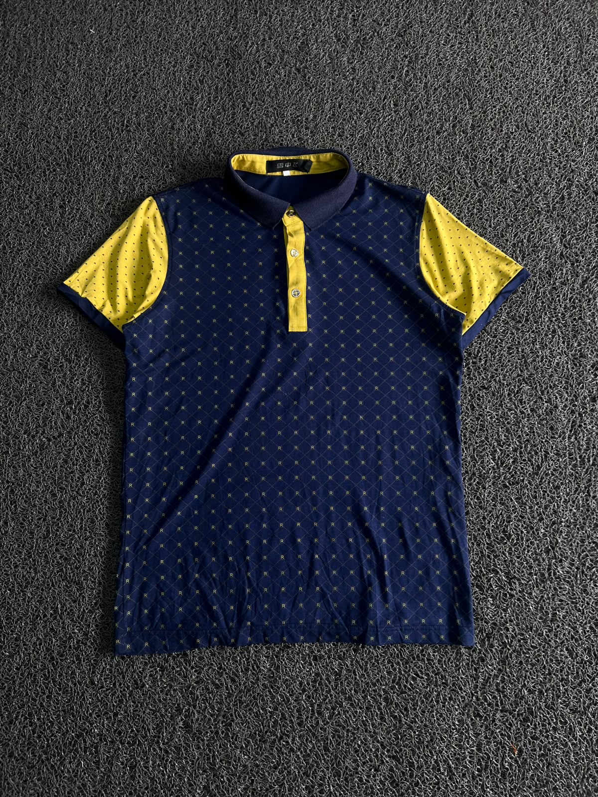 Men’s Navy Blue & Yellow Patterned Polo Shirt