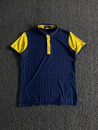 Men’s Navy Blue & Yellow Patterned Polo Shirt