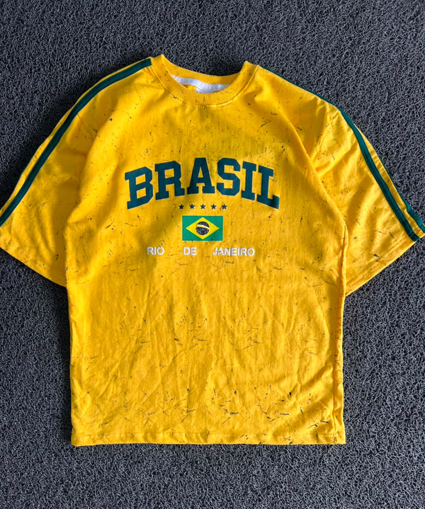 Brasil Rio de Janeiro Graphic T-Shirt – Yellow Crew Neck Tee