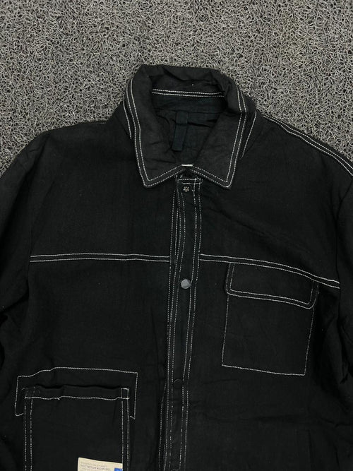 Black Contrast Stitch Utility Jacket – 2 Button Damage – Vintage Workwear Style