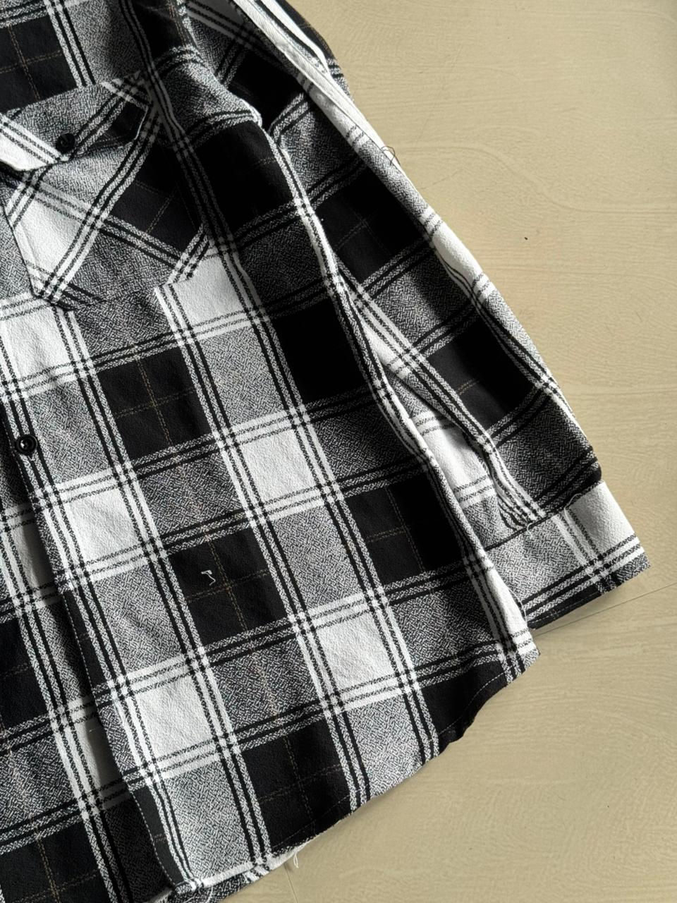 Black & White Plaid Flannel Button-Up Shirt