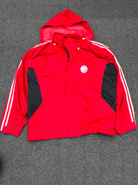 Men's Red Hooded Windbreaker Jacket with Stripe Detail