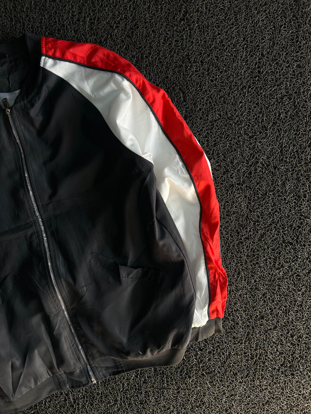 Black Red & White Color Block Bomber Jacket