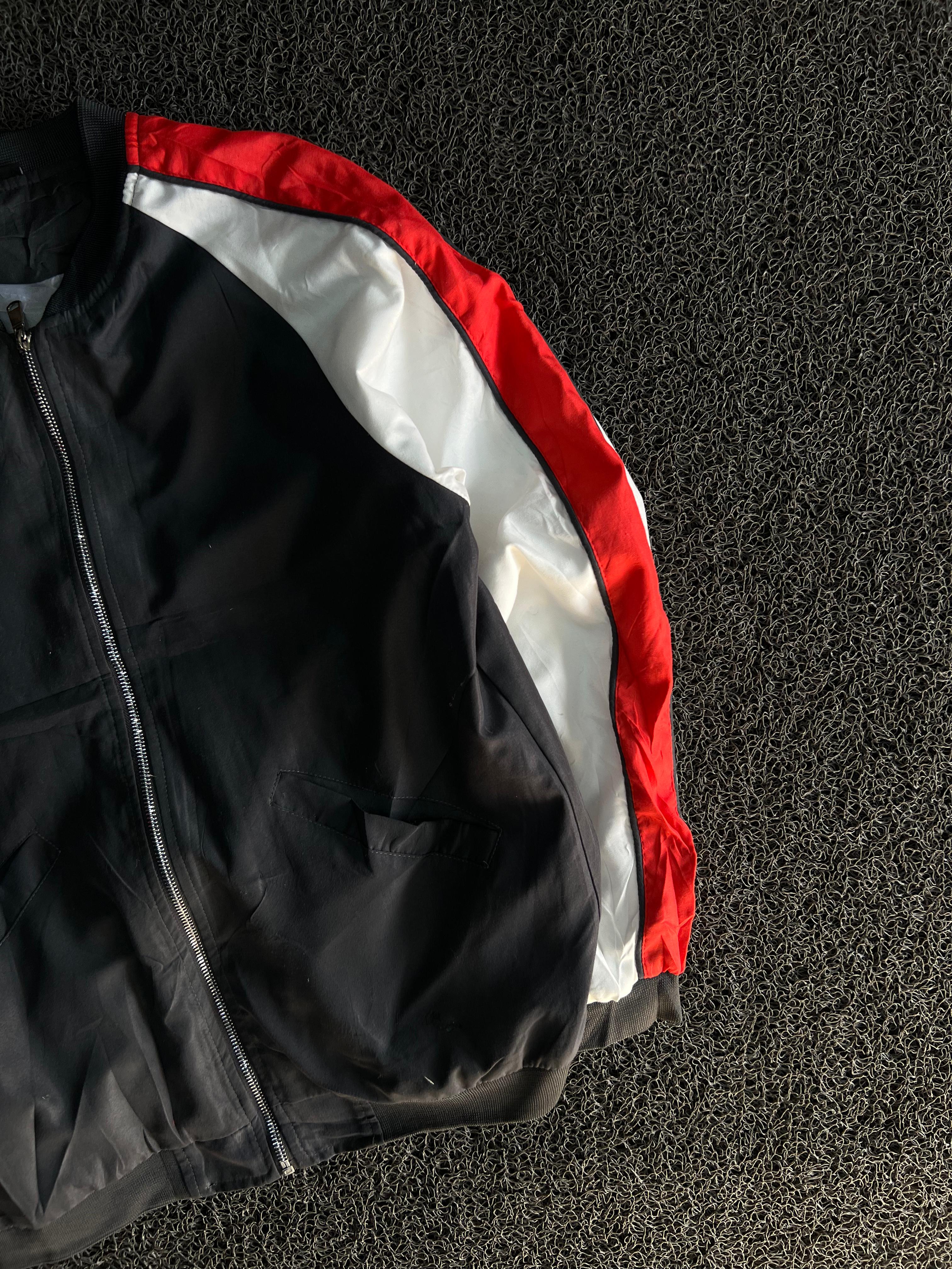 Black Red & White Color Block Bomber Jacket