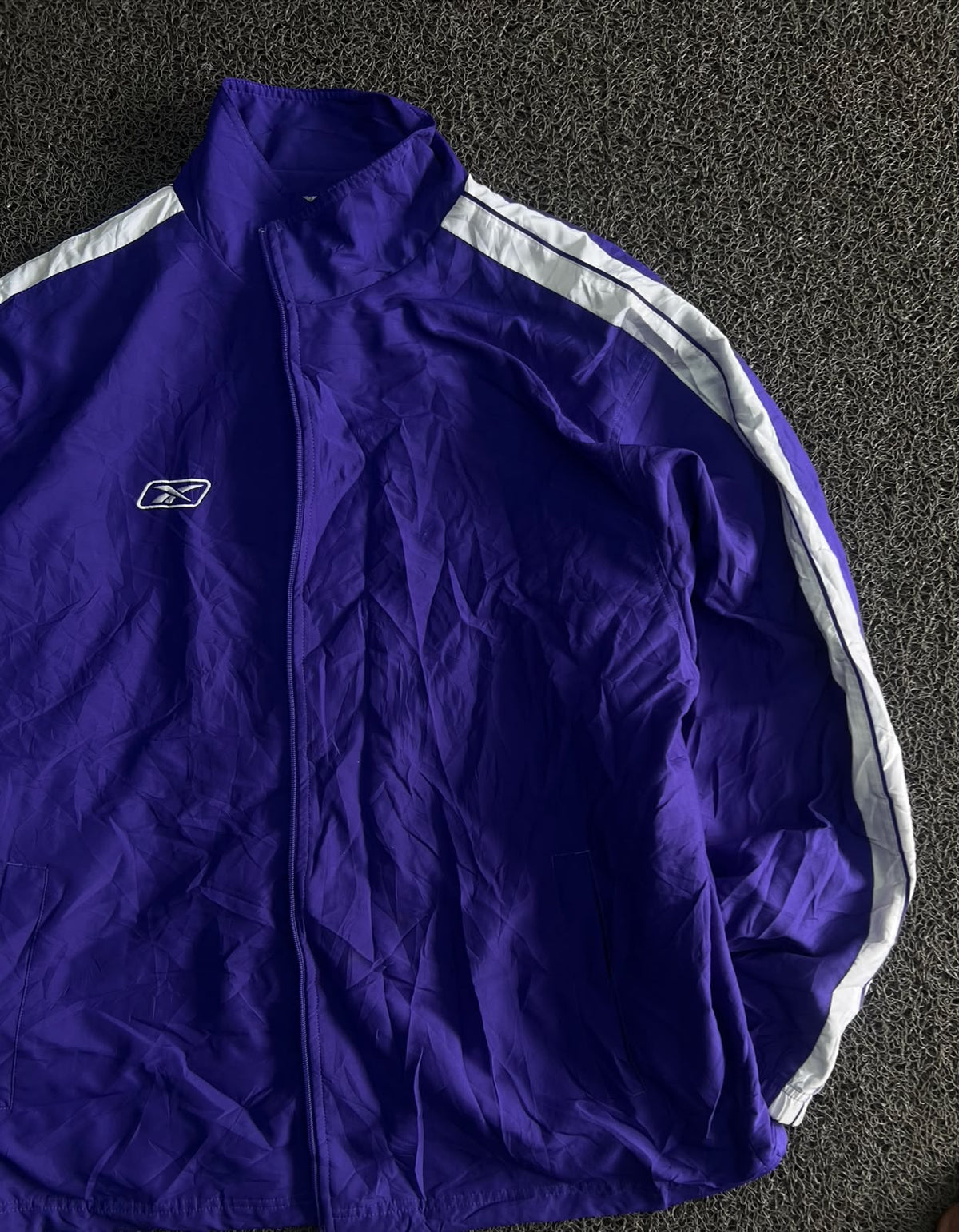 Purple & White Retro Sport Track Jacket with Zip Front