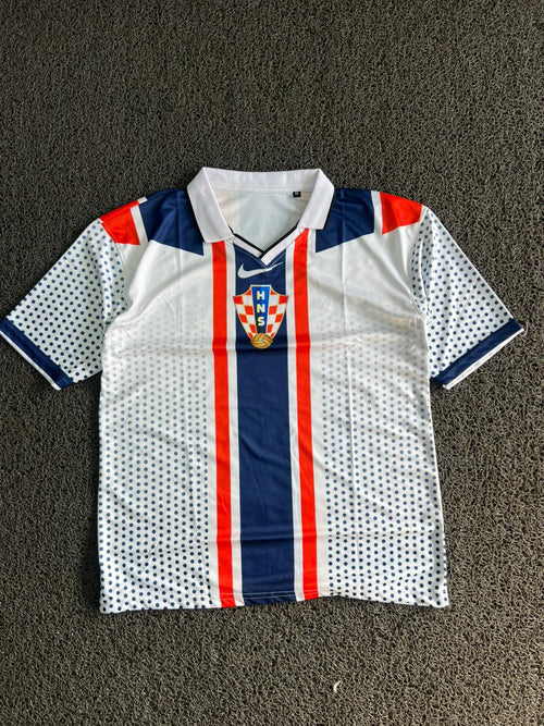 Modric #10 Retro Geometric Graphic Football Jersey- Five Sleeve - White/Navy/Red