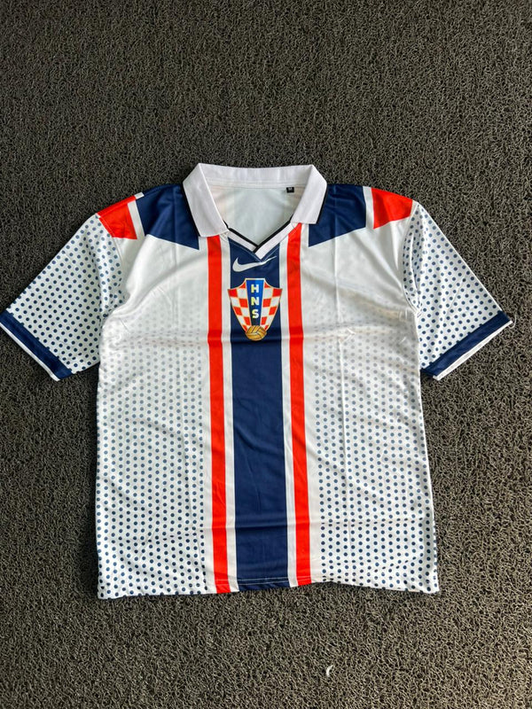 Modric #10 Retro Geometric Graphic Football Jersey- Five Sleeve - White/Navy/Red
