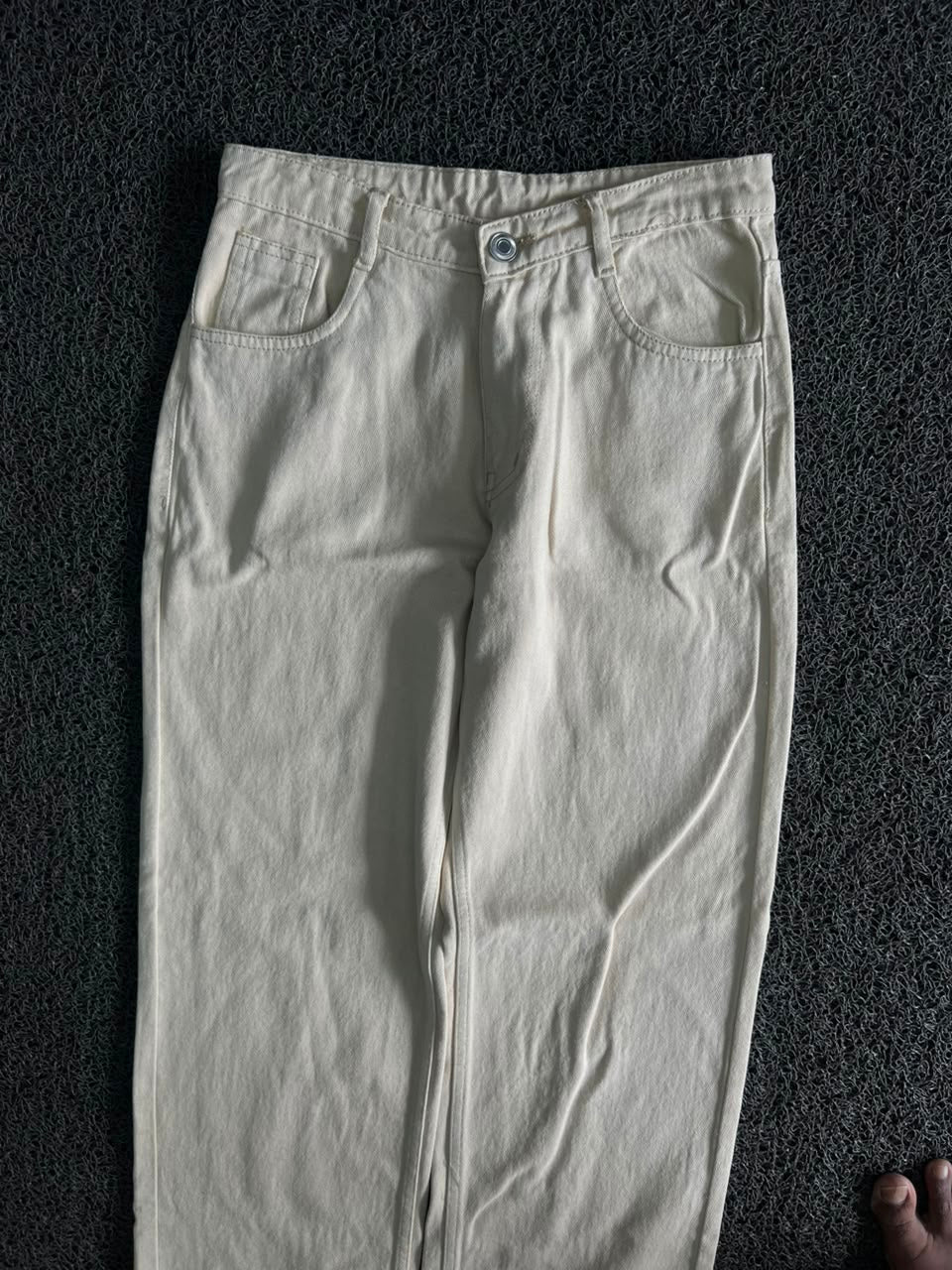 H&M Cream Canvas Wide-Straight Jeans