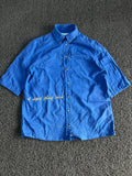 Vintage Thrift Royal Blue "I Don't Play Nice" Embroidered Short Sleeve Button-Up Shirt