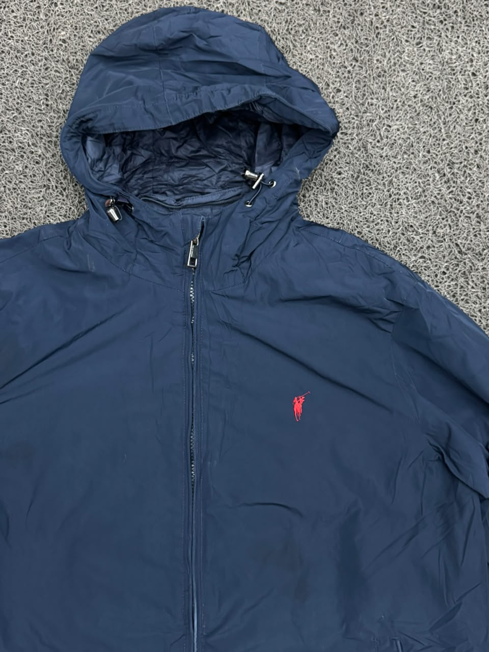 Vintage Navy Blue Hooded Windbreaker Jacket