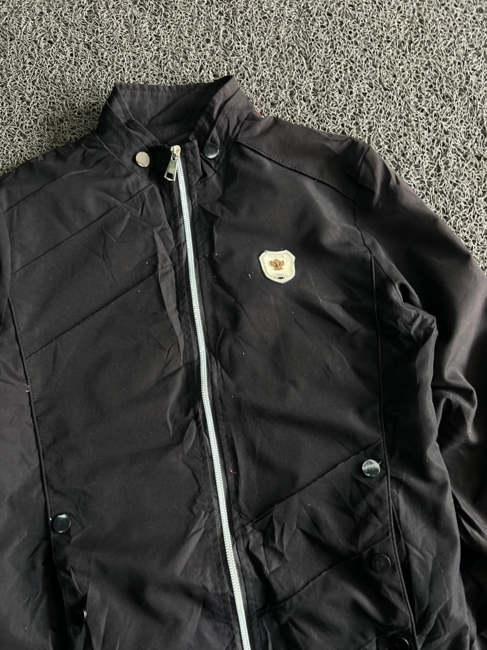 Black Stand Collar Casual Bomber Jacket – Lightweight Full Zip Windbreaker