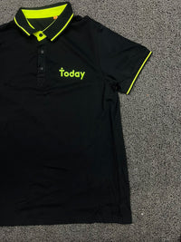 Black & Neon Green Contrast Trim Polo T-Shirt with “Today” Print
