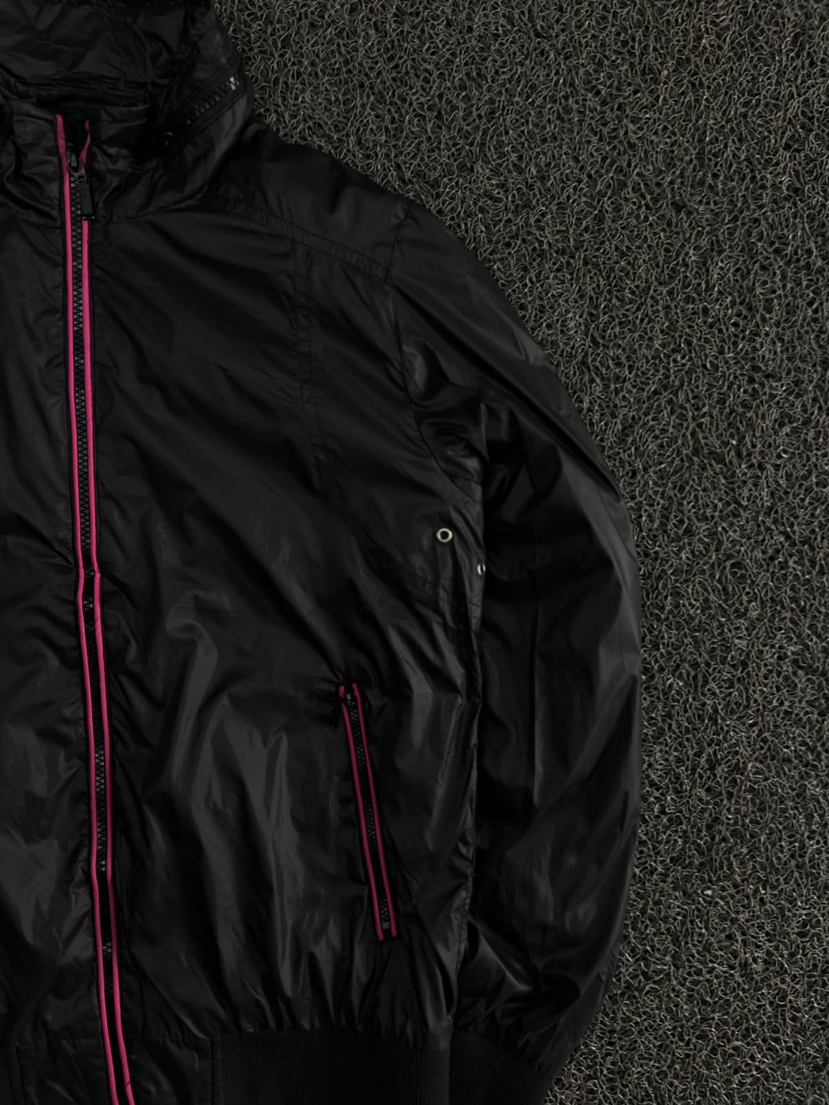 Black Lightweight Windbreaker Jacket with Pink Contrast Zippers