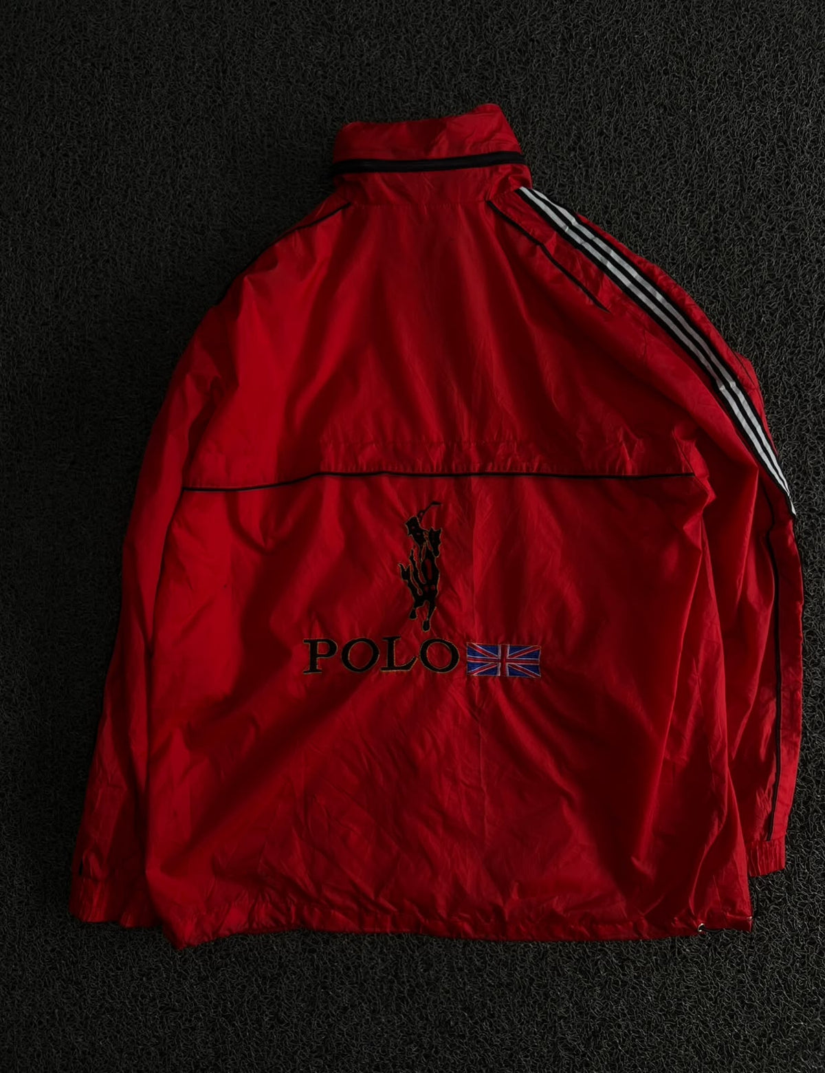 Vintage Red Polo Sport Track Jacket with Contrast Striped Sleeves – Thriftwear