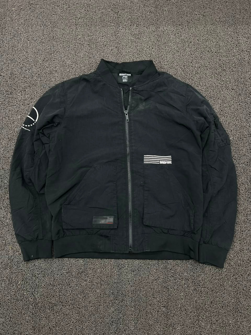 BADFIVE Black Bomber Jacket – Full Zip Streetwear Windbreaker