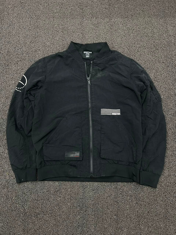 BADFIVE Black Bomber Jacket – Full Zip Streetwear Windbreaker