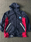 Navy & Red Hooded Windbreaker Jacket – Lightweight Water-Resistant Zip-Up Jacket