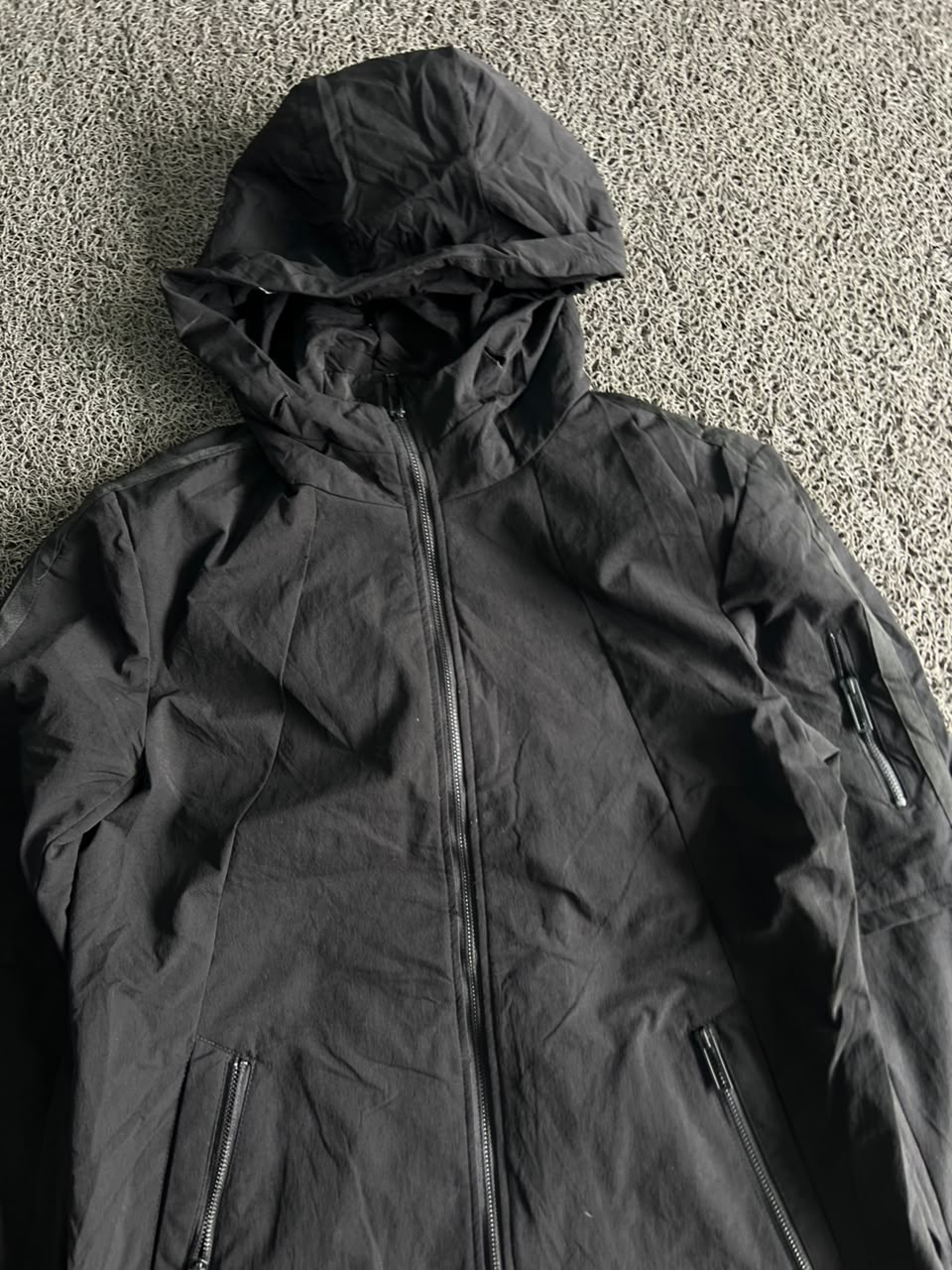 Black Hooded Technical Longline Windbreaker Jacket