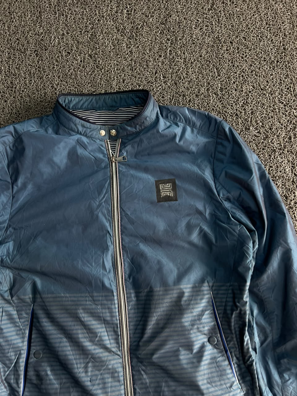 Blue Lightweight Zip-Up Bomber Jacket – Stand Collar Casual Windbreaker