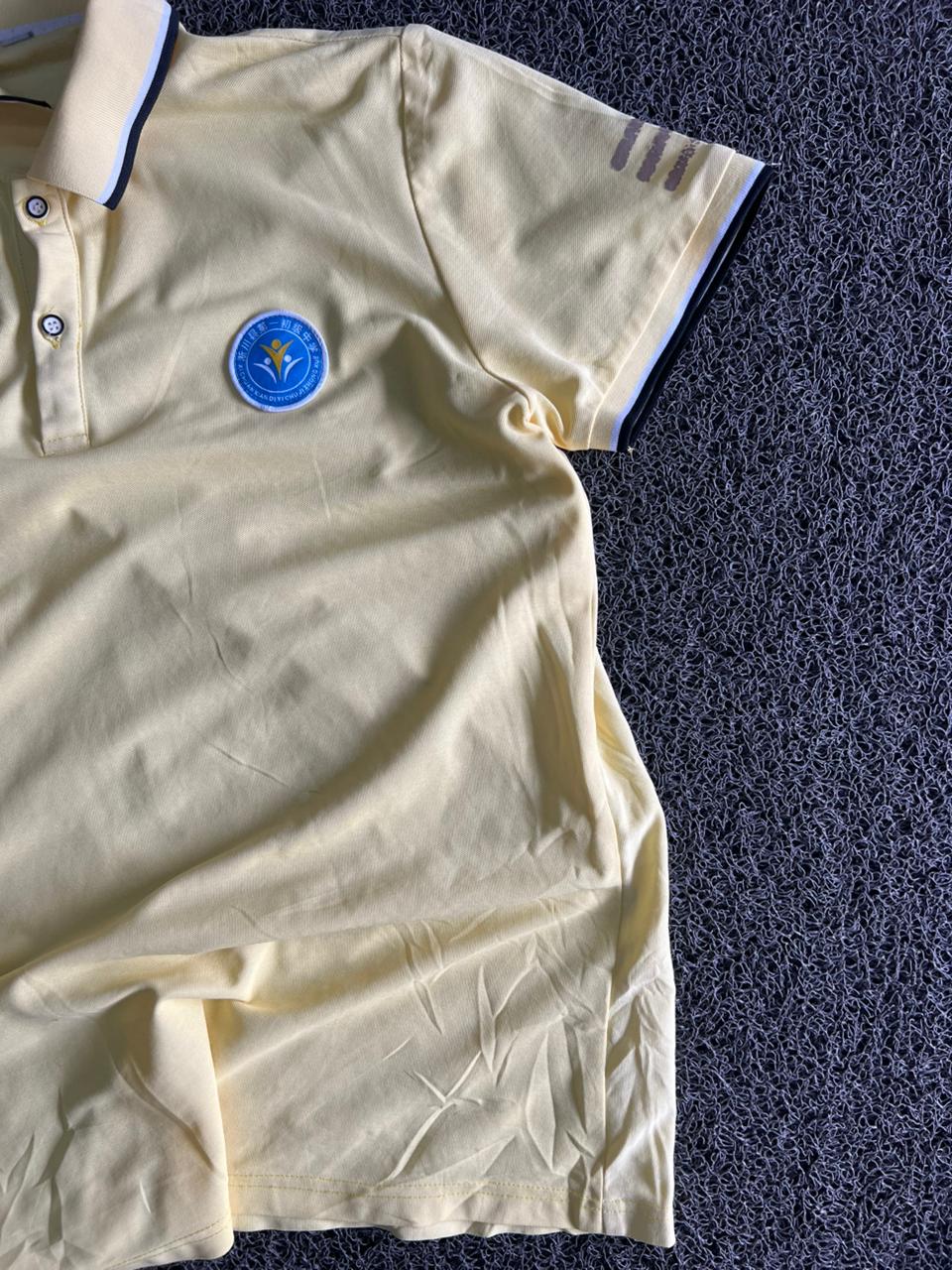 Vintage Yellow Polo Collar T-Shirt | Classic Embroidered Logo Short Sleeve Tee