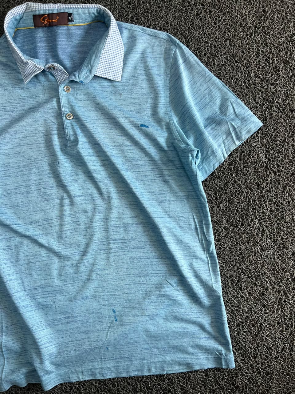Men’s Light Blue Textured Polo T-Shirt with Contrast Collar