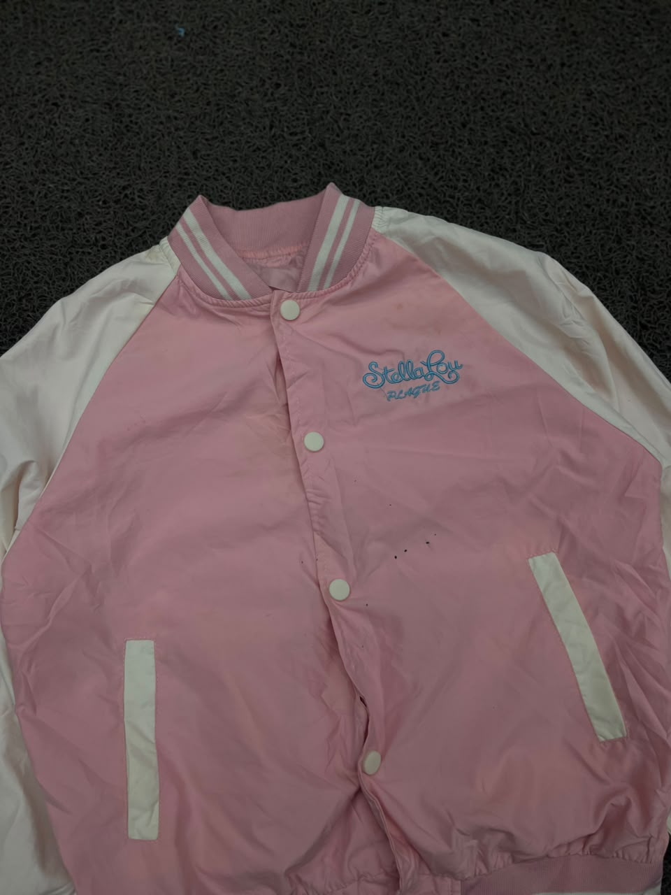 Pink & White Varsity Bomber Jacket – Snap Button Casual Baseball Jacket