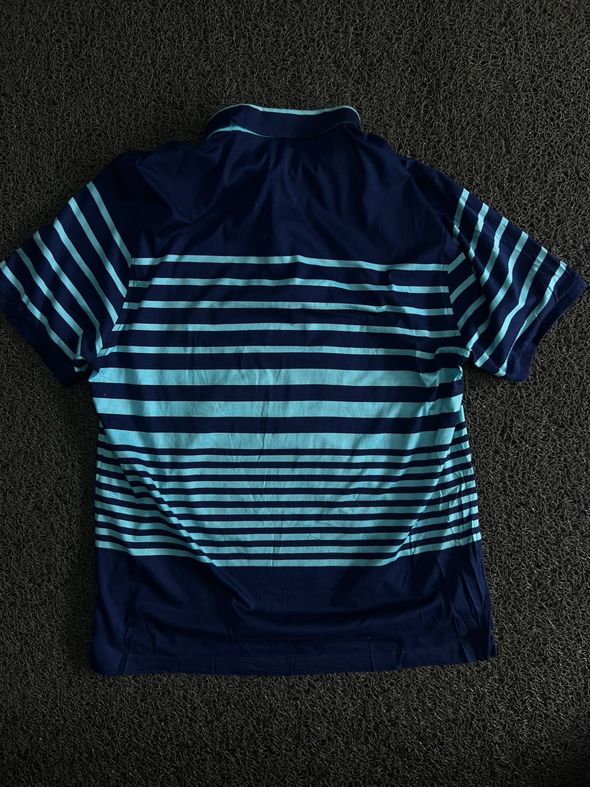 Blue Striped Polo T-Shirt with Contrast Collar & Short Sleeves – Casual Polo ⚠️ Small Stains