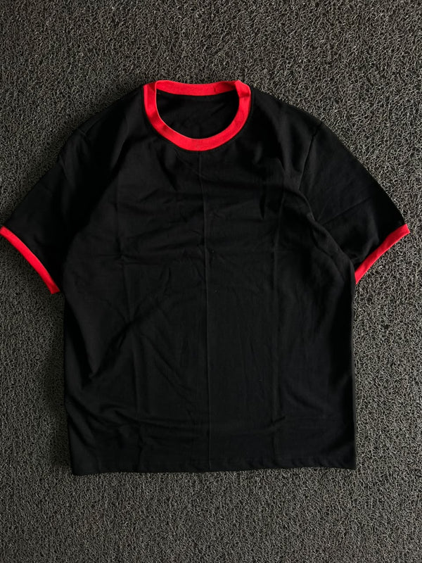 Black & Red Contrast Trim Crew Neck T-Shirt