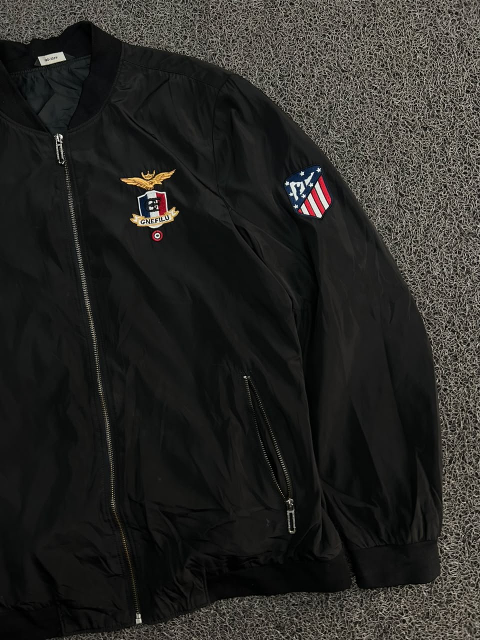 Greenfield Embroidered Black Bomber Jacket – Full Zip Lightweight Varsity Style