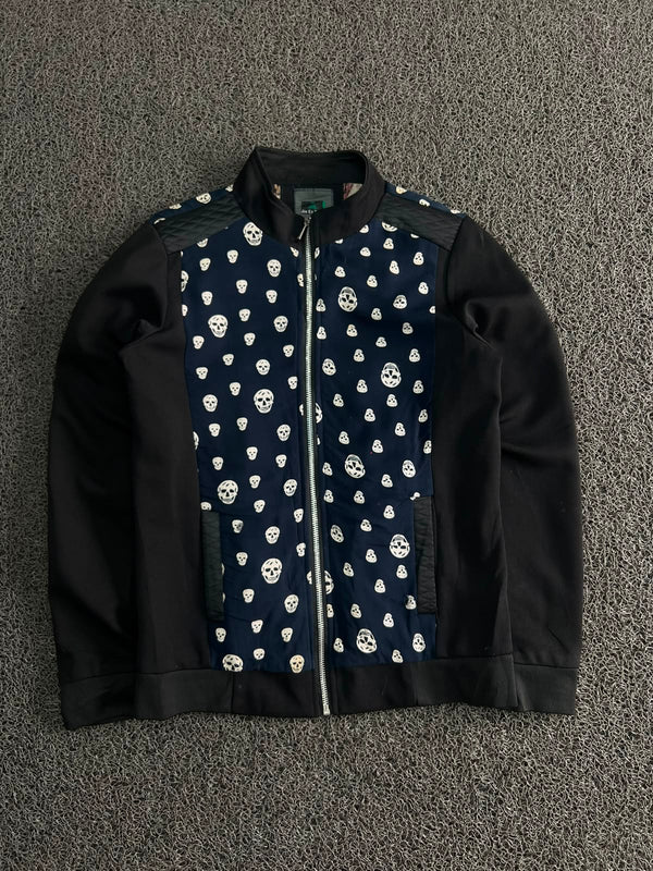 Skull Print Quilted Panel Zip-Up Jacket – ⚠️ Small Damage