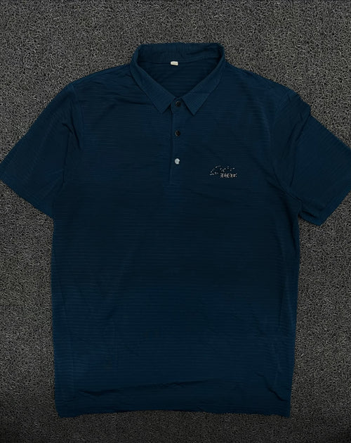 Vintage Blue Textured Polo T-Shirt with Chest Logo