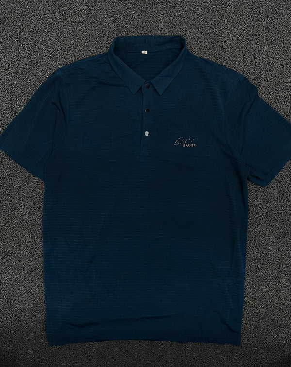 Vintage Blue Textured Polo T-Shirt with Chest Logo