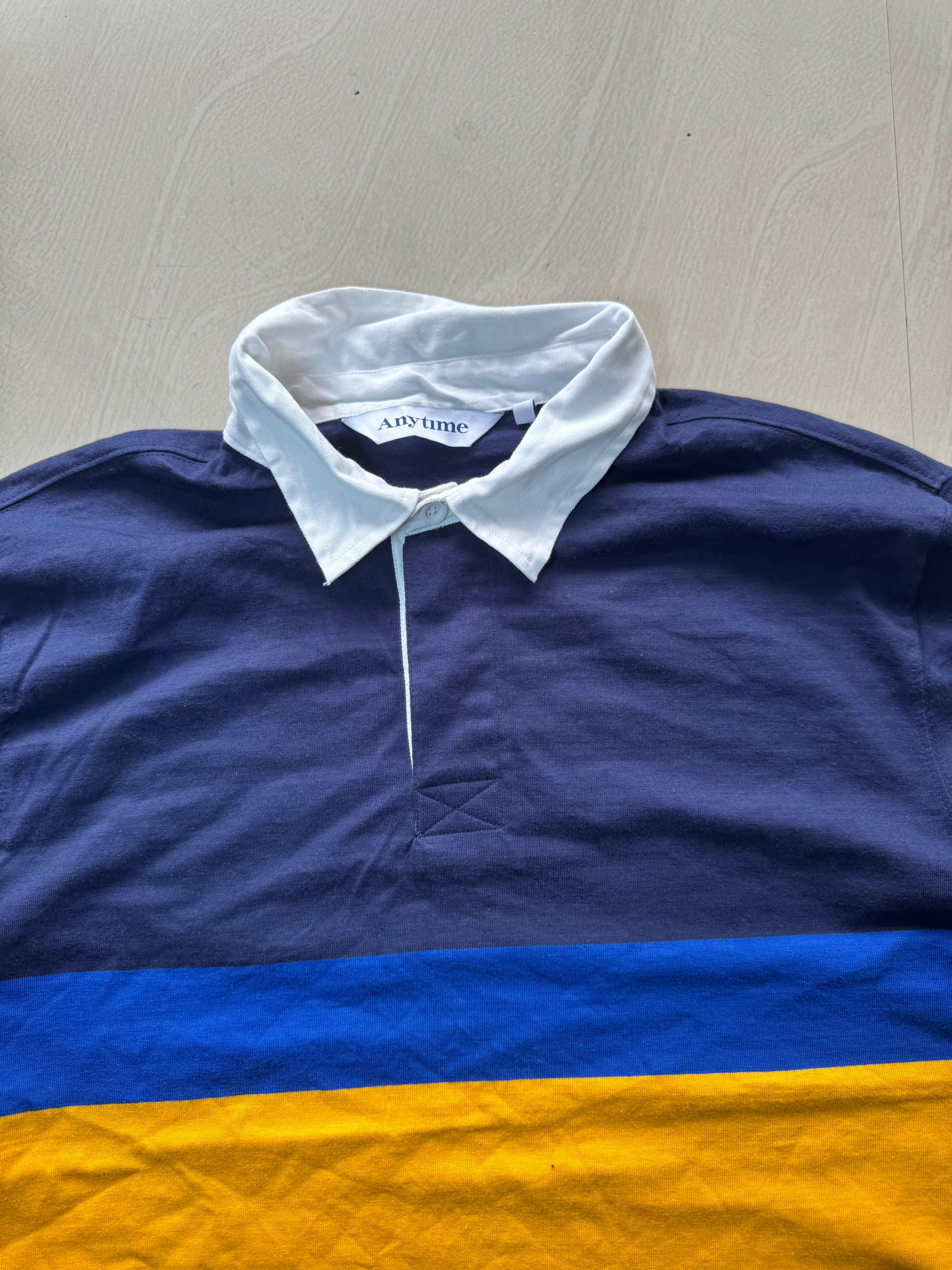 Oversized Full Sleeve Rugby Polo T-Shirt – Striped | Collar Neck