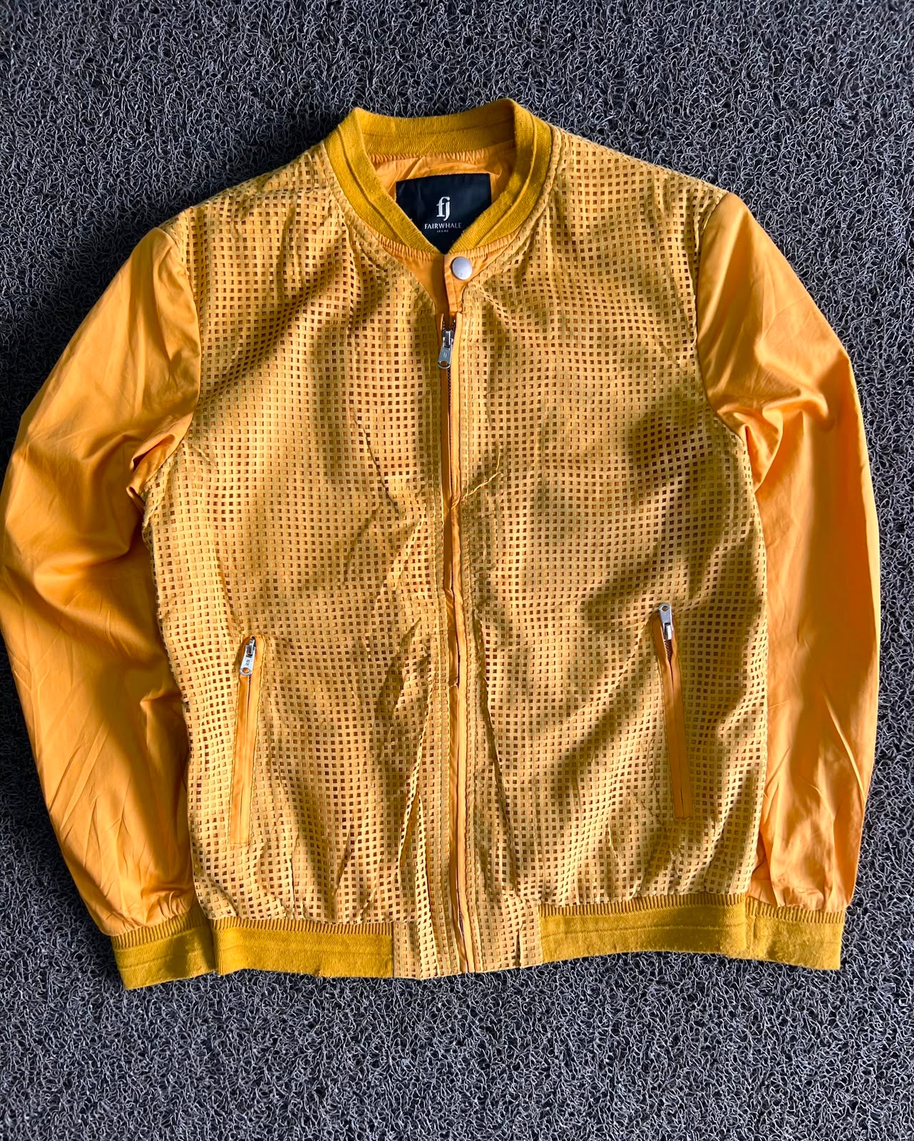 Fairwhale Yellow Mesh Bomber Jacket – Lightweight Zip-Up Casual Jacket