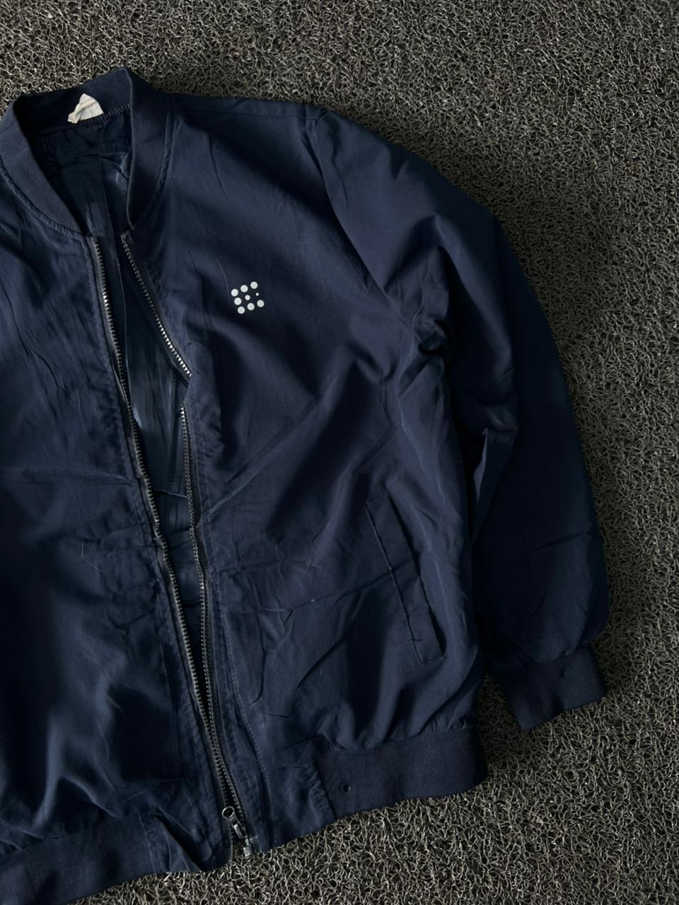 Men's Navy Blue Lightweight Bomber Jacket – Full Zip Casual Windbreaker(⚠️ No Zip)
