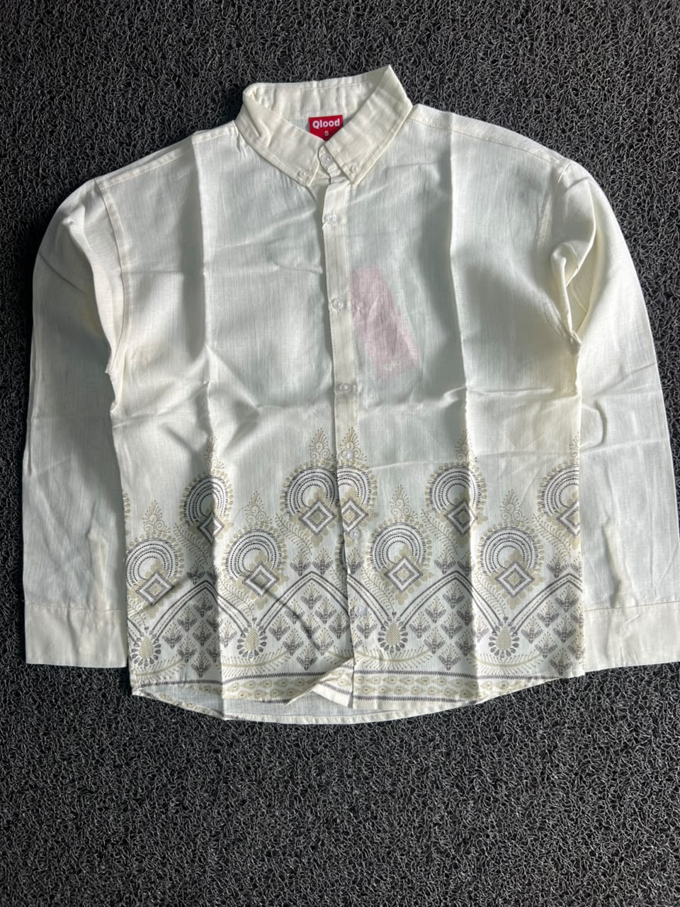 Qlood Cream Printed Button-Down Casual Shirt – Full Sleeve