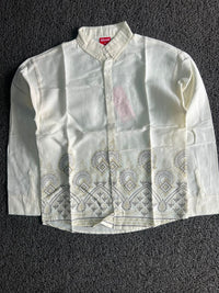 Qlood Cream Printed Button-Down Casual Shirt – Full Sleeve