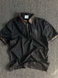 Premium Black Half-Zip Polo T-Shirt with Rhinestone Collar & Embroidered Logo