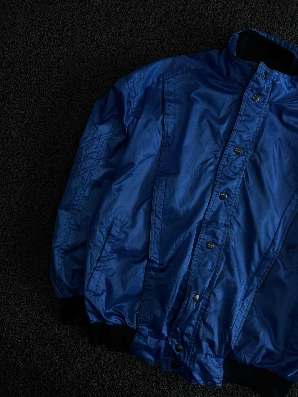 Vintage Blue Nylon Bomber Jacket ⚠️ Small Stains