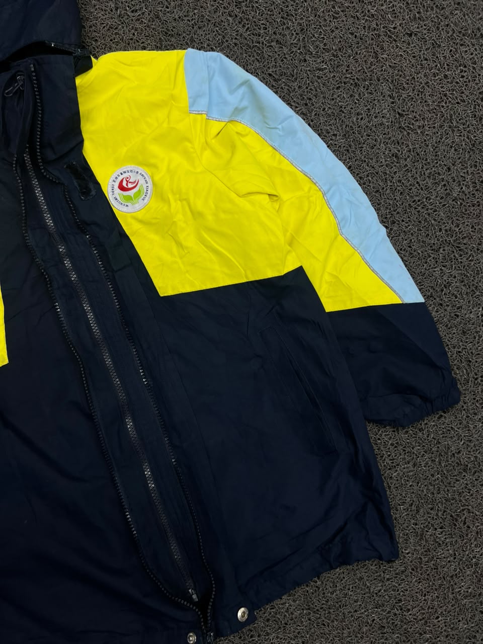 Navy Blue, Yellow & Light Blue Hooded Windbreaker Jacket