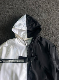 Vintage Black & White Full Zip Hooded Windbreaker Jacket ⚠️ Small Stains
