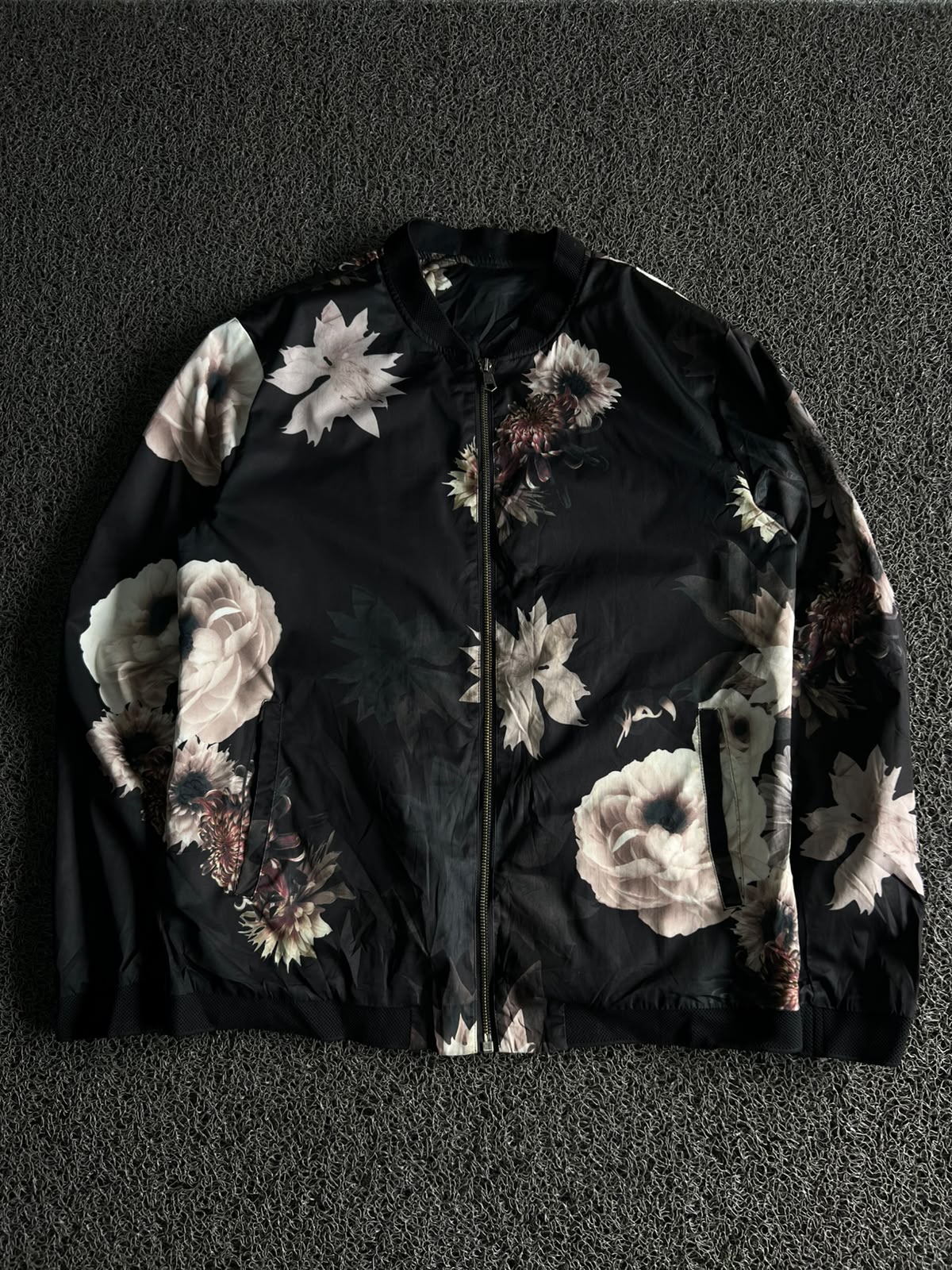 Black Floral Print Bomber Jacket