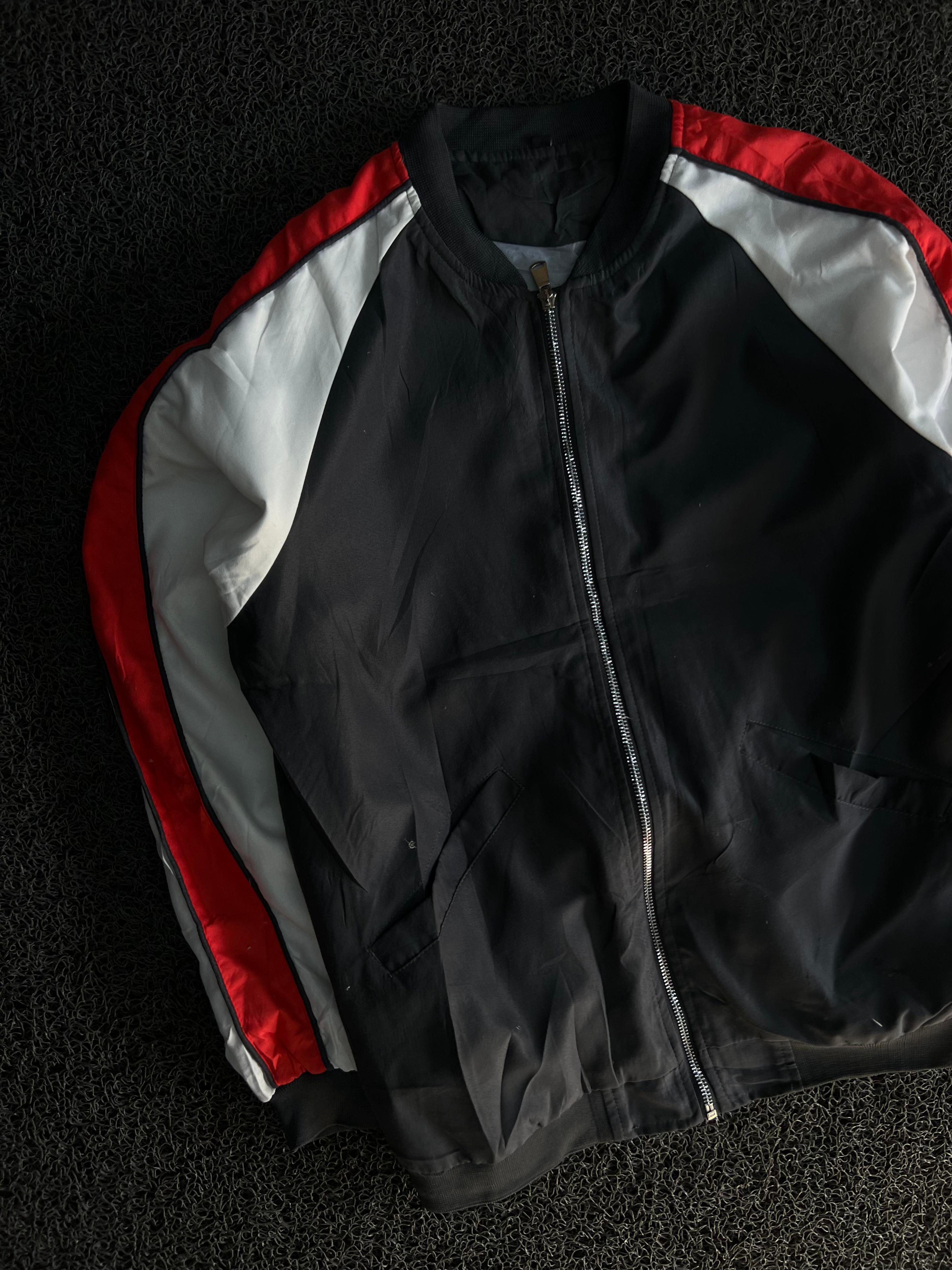 Black Red & White Color Block Bomber Jacket