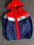 Men's Color Block Hooded Windbreaker Jacket – Red & Navy Lightweight Outdoor Full-Zip Coat