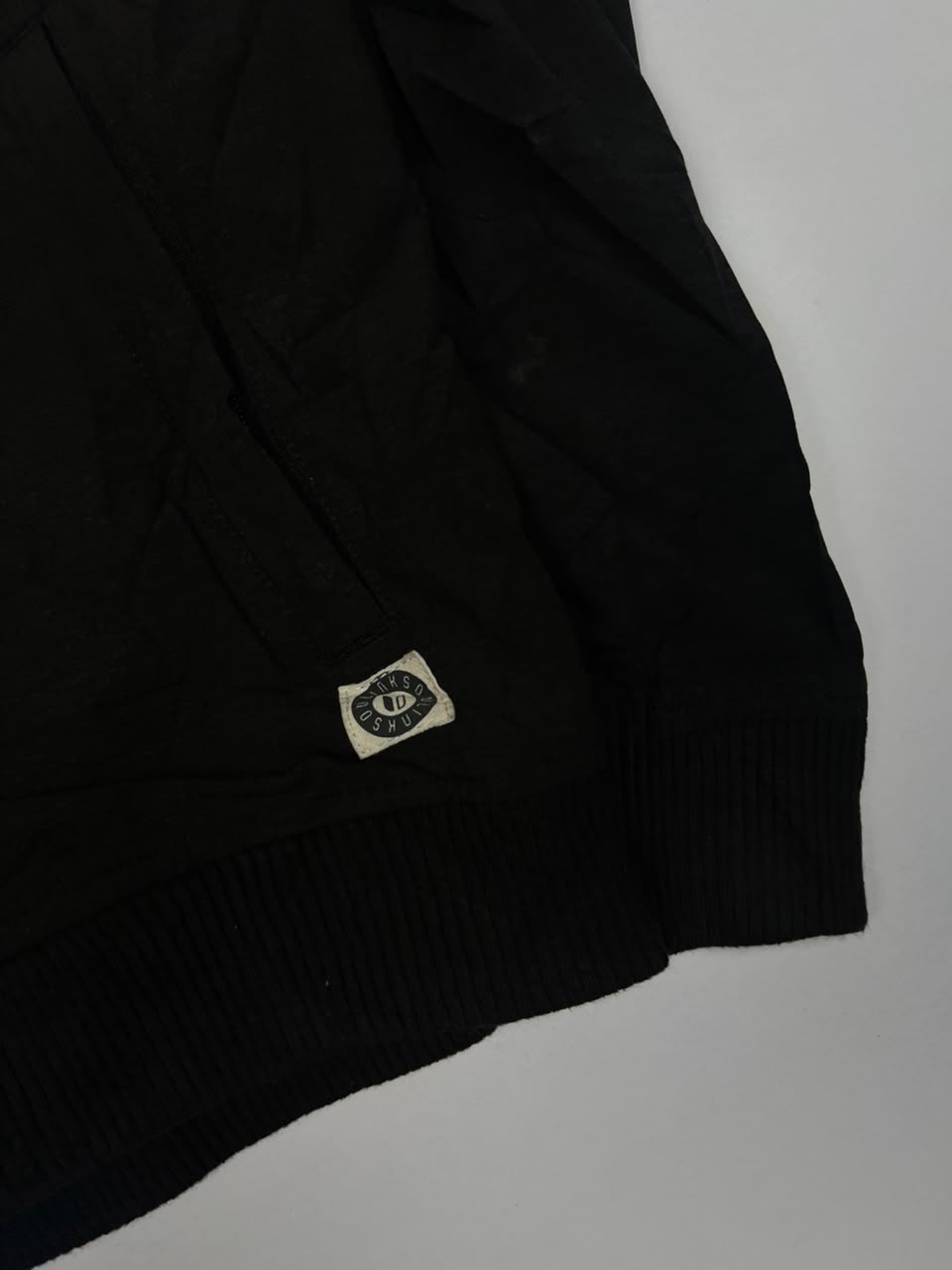 Black Full-Zip Bomber Jacket with Red Sleeve Logo and Chest Pocket